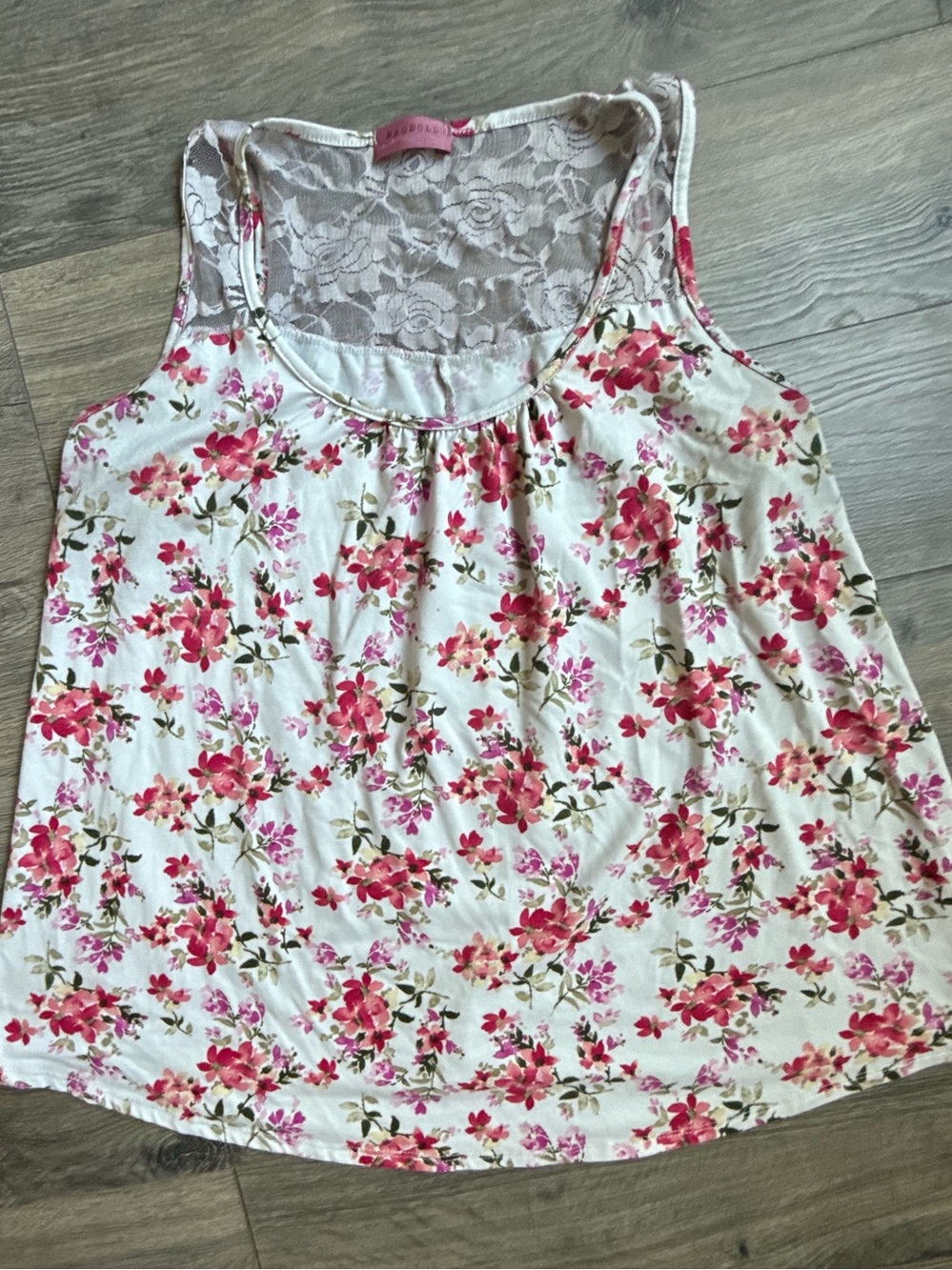Ragdoll White Tank Top with Pink Floral Print